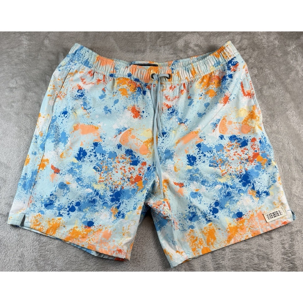 O'Neill Board Shorts‎ Mens Large Blue Orange Print Surf Swim Trunks Pockets